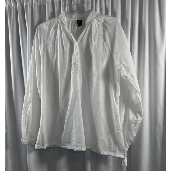 GAP Cotton Mock Neck Long Sleeves Drawstring Waist Blouse, White, Sz: L, 79-11 - Picture 9 of 12